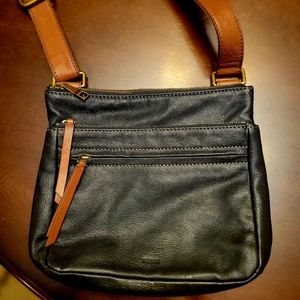Fossil Black & Brown Leather Crossbody Purse